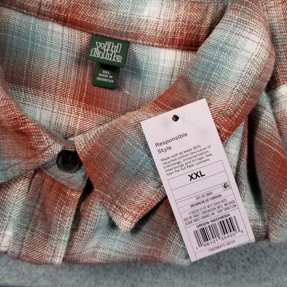 NEW Wild Fable Flannel Shirt Women XXL 2XL Red Blue Plaid Button Up Long Sleeve - Picture 6 of 10